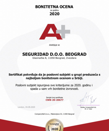 Bonitetna ocena A+ Detektivska agencija Seguridad