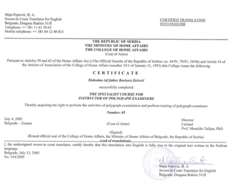 Instruktor poligrafa sertifikat